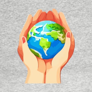 Illustration of hands holding Earth to celebrate Earth Day T-Shirt